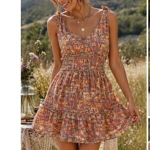 Boho Tiered Mini Dress Size L Gypsies & Moondust Festival Flowy Cottagecore